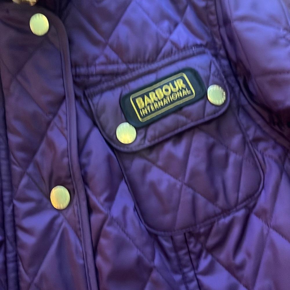Gorgeous purple belted Barbour jacket sz2 brass/gold toned hardware 5 pockets - Picture 2 of 9